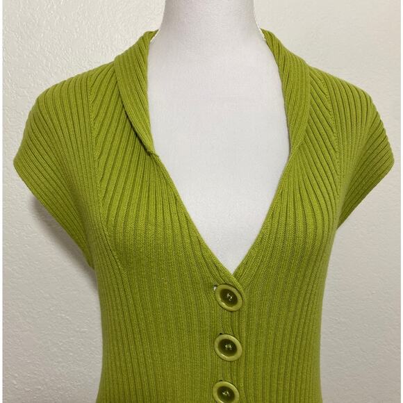 Parkhurst Size S/P Green Ribbed Knit Button Up Vest Cap Sleeve Casual Colorful - Picture 2 of 7